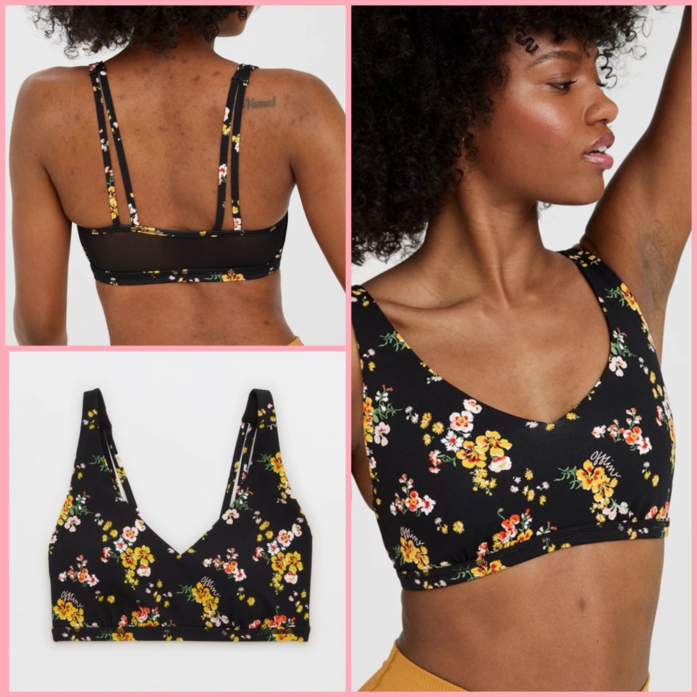 Aerie offline Goals Plunge Sports Bra in True Black NWT